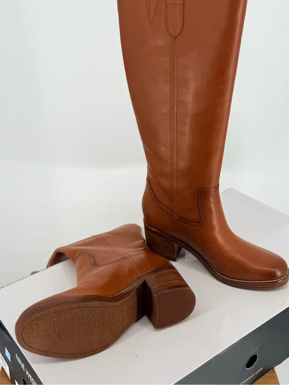 New Nine West Women's Tall Leather Riding Boots - Brown size 8.5M
